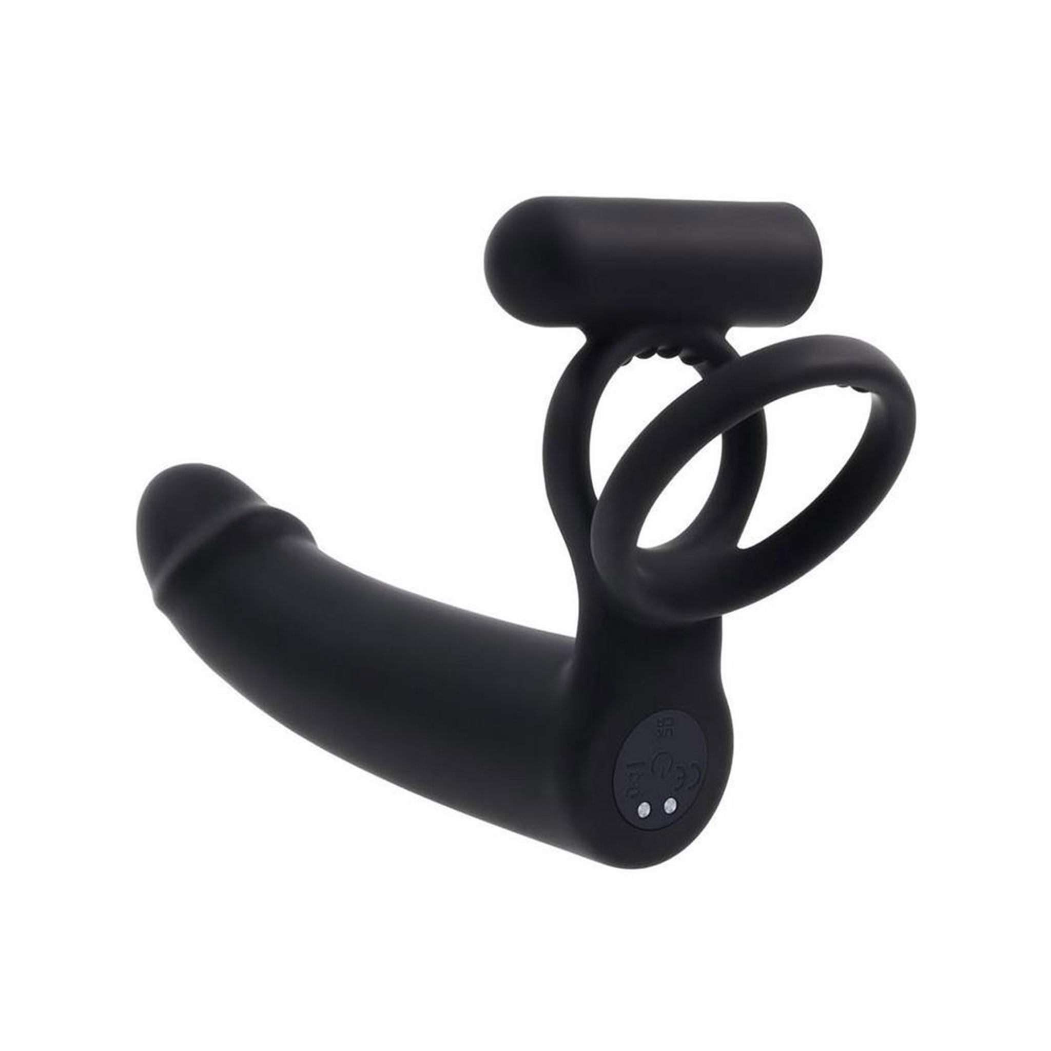 Silicone vibrator vibration vibe vibrating wearable dildo dong phallus rigid textured bullet anal cock&ball cnb cock ring c-ring cock-ring cockring couples remote-control long-range double-penetration dp double penetration waterproof rechargeable adult-toys black