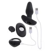  Butt Plug & Cock Ring Set,  Rotating Beads on Anal Plug with Vibrating Cock Ring 
