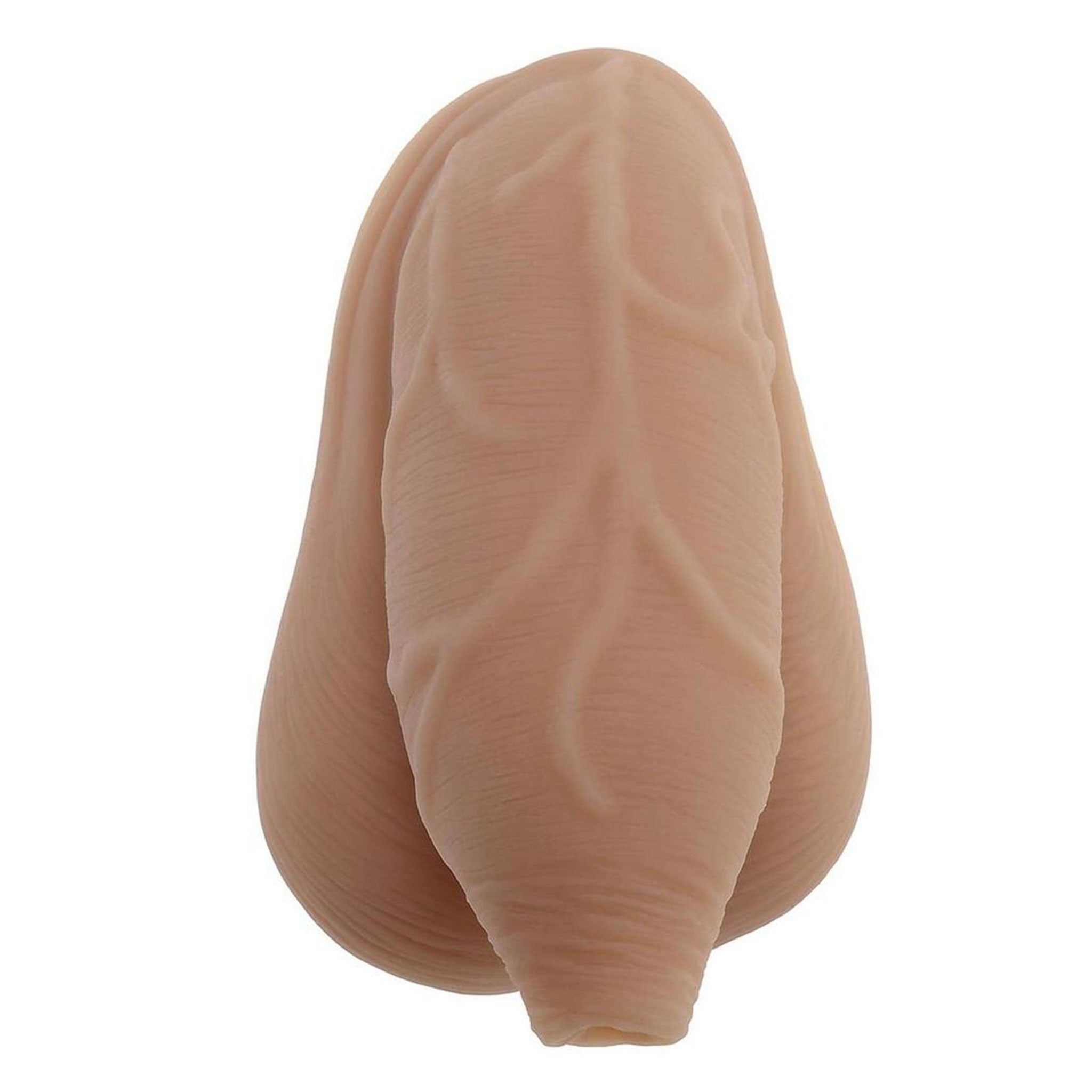 TPE packer dildo dong fake-penis fake-dick realistic lifelike detail balls uncircumcised uncut foreskin gender-affirming non-vibrating non-vibe adult-toys caramel
