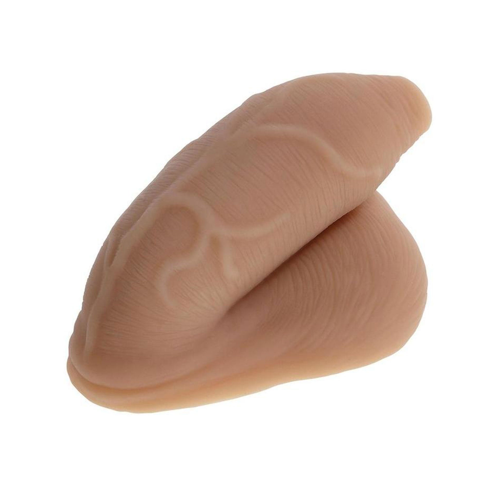 TPE packer dildo dong fake-penis fake-dick realistic lifelike detail balls uncircumcised uncut foreskin gender-affirming non-vibrating non-vibe adult-toys caramel