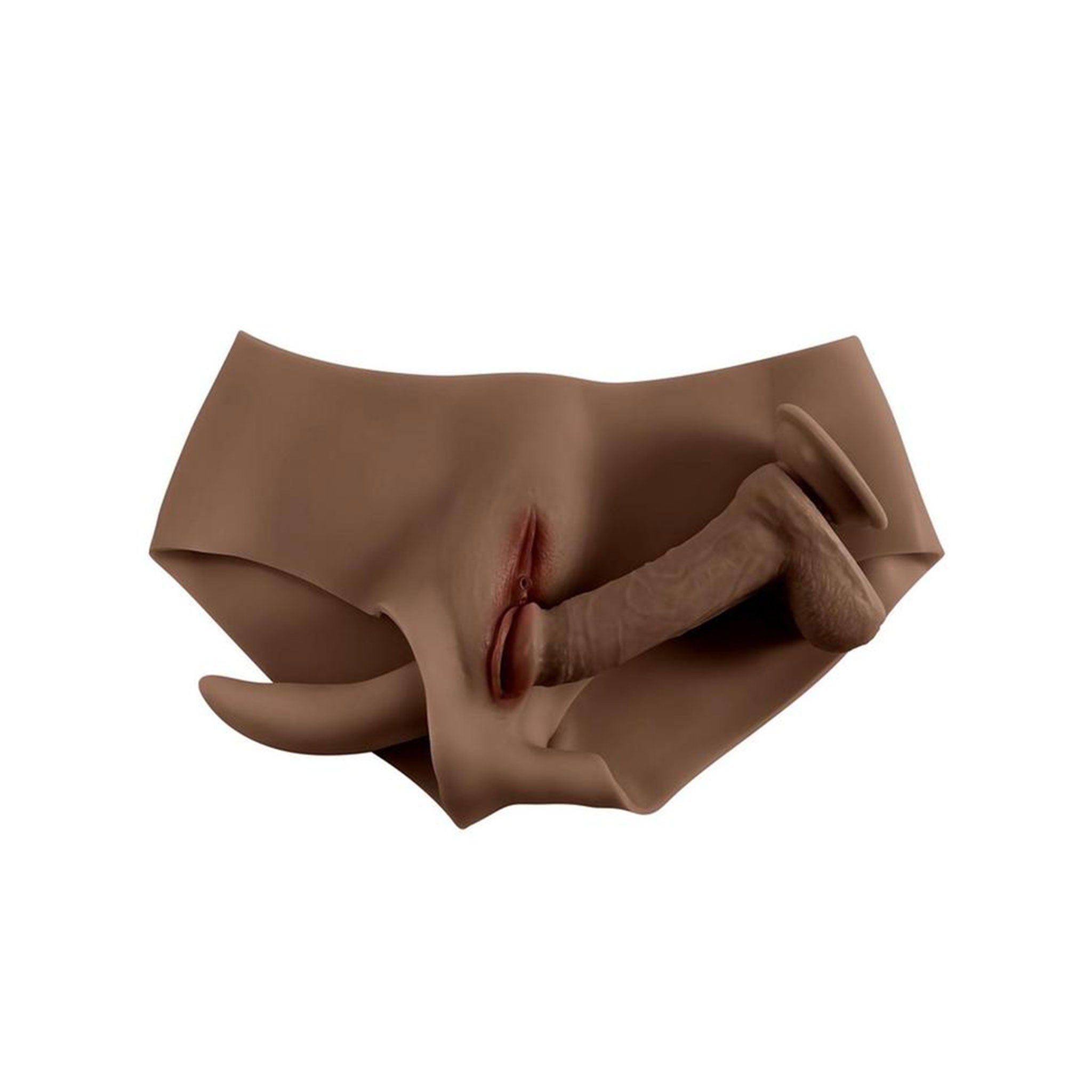 Silicone phthalate-free latex free bottoms undergarments briefs sculpted realistic vagina wearable fake simulated comfortable easy penetrable-shaft soft channel life-like urination-device bold confident drag dragqueen drag-queen gender-affirming MTF transgender trans cross-dressing gender non-conforming gender-nonconforming gender-play pussy-play gender-x genderx kink kinky kinky-play bdsm adult-toys mocha chocolate