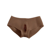 Silicone phthalate-free latex free bottoms undergarments briefs sculpted realistic vagina wearable fake simulated comfortable easy penetrable-shaft soft channel life-like urination-device bold confident drag dragqueen drag-queen gender-affirming MTF transgender trans cross-dressing gender non-conforming gender-nonconforming gender-play pussy-play gender-x genderx kink kinky kinky-play bdsm adult-toys mocha chocolate