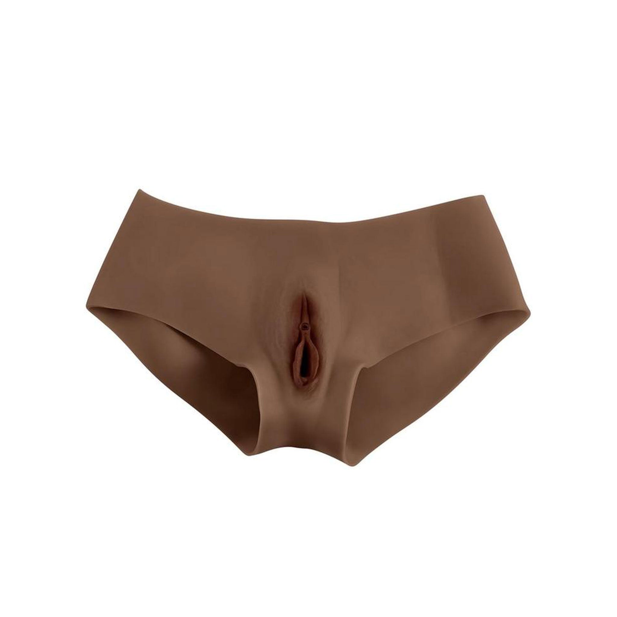 Silicone phthalate-free latex free bottoms undergarments briefs sculpted realistic vagina wearable fake simulated comfortable easy penetrable-shaft soft channel life-like urination-device bold confident drag dragqueen drag-queen gender-affirming MTF transgender trans cross-dressing gender non-conforming gender-nonconforming gender-play pussy-play gender-x genderx kink kinky kinky-play bdsm adult-toys mocha chocolate