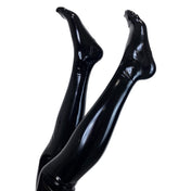 Latex rubber accessories intimates lingerie latex-lingerie hosiery stockings thigh-high thigh-hi seamed drainage-holes versatile fetish fashion alt-fashion punk goth gothic cyber bondage bdsm bdsm-fashion kink kinky kinkwear costume cosplay halloween female femme feminine womens black