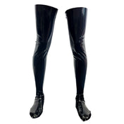 Latex rubber accessories intimates lingerie latex-lingerie hosiery stockings thigh-high thigh-hi seamed drainage-holes versatile fetish fashion alt-fashion punk goth gothic cyber bondage bdsm bdsm-fashion kink kinky kinkwear costume cosplay halloween female femme feminine womens black