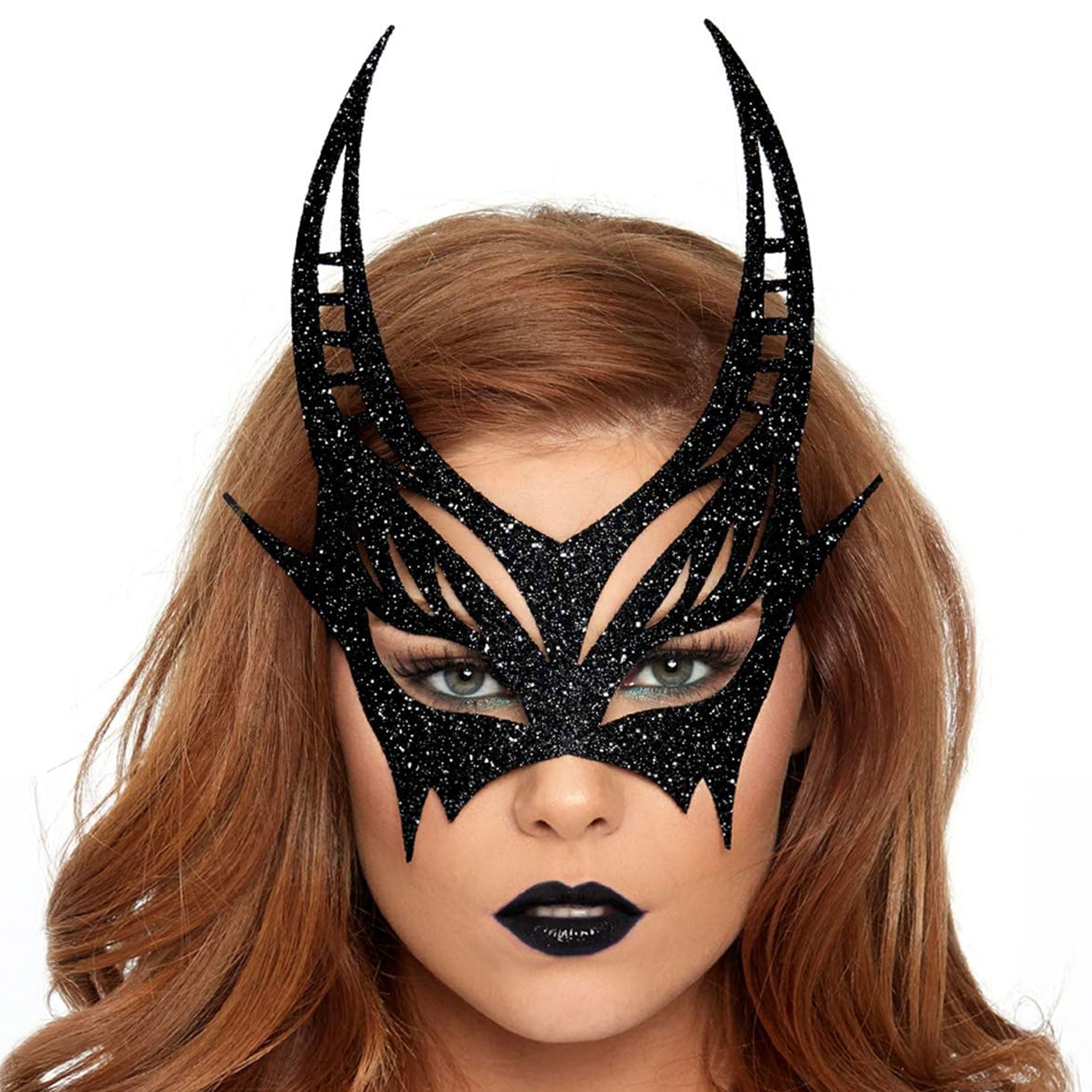 Synthetic accessories masy eye-mask eyemask pointed-tips horns horned geometric-cutouts cut-outs geometric glitter sparkling spooky seductive minimalist devil demon darkness naughty sinful wicked kink kinky kinky-play bdsm bdsm-toys costume cosplay halloween halloween-couture sacrilege masquerade black