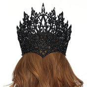 Polyester polyester-foam glitter acrylic crystal accessories headgear crown diecut die-cut tie-on jewel-accent lightweight reversible fashion alt-fashion alternative goth gothic festival festivalwear masquerade costume cosplay halloween halloween-accessories halloween-couture costume-accessories royalty nobility fantasy medieval fairytale female femme feminine womens black
