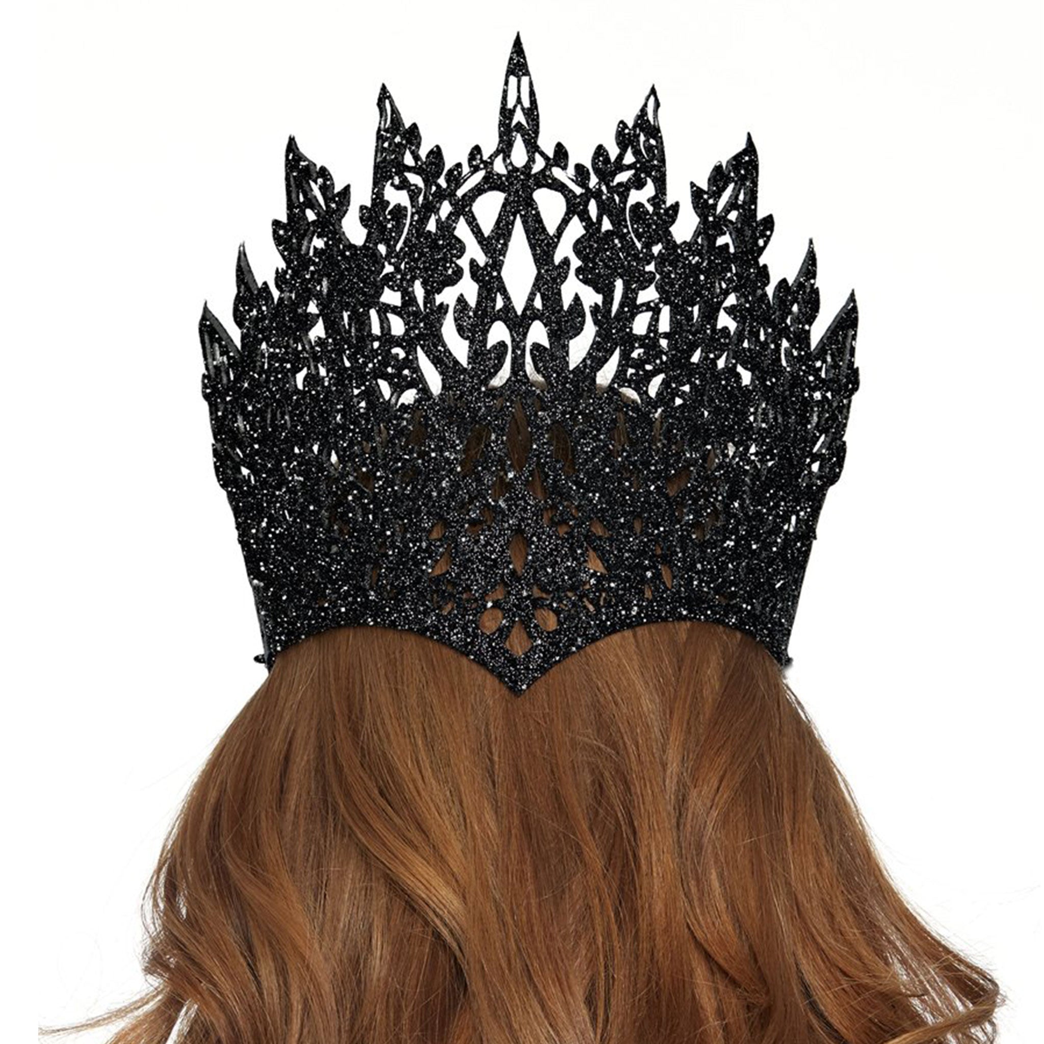 Polyester polyester-foam glitter acrylic crystal accessories headgear crown diecut die-cut tie-on jewel-accent lightweight reversible fashion alt-fashion alternative goth gothic festival festivalwear masquerade costume cosplay halloween halloween-accessories halloween-couture costume-accessories royalty nobility fantasy medieval fairytale female femme feminine womens black