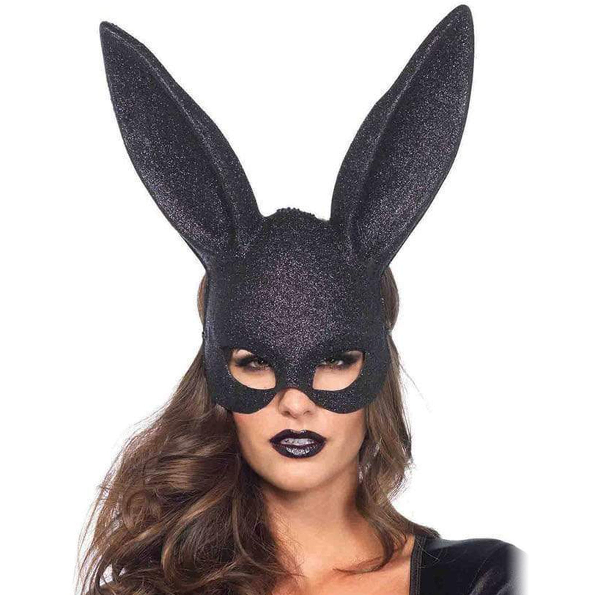 Glitter Masquerade Rabbit Mask sparkling bunny costume mask with tall ears glitter plastic masquerade cosplay fetish gothic halloween party accessory Fetish Factory