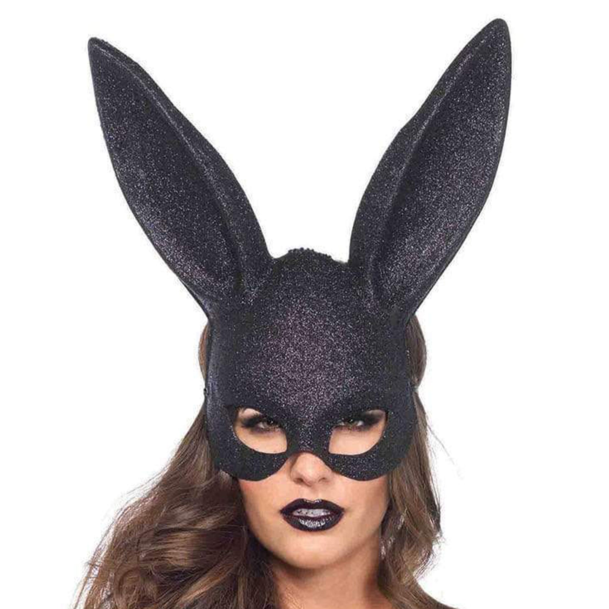 Plastic molded-plastic accessories mask half-mask rabbit bunny ears tall-ears extended-ears sparkling glitter glittering glittery elastic-strap comfortable glam mystery sultry fetish fashion alt-fashion goth gothic party festival bdsm bondage kink kinky kinky-play animal pet-play costume cosplay halloween masquerade unisex adult-toys black