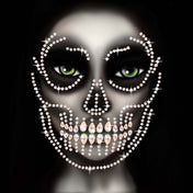 Rhinestones accessories face-jewels jewelry body-jewelry stickers face-gems symmetrical glam glamorous radiant bold sparkling sparkle sparkling bedazzle bedazzling vibrant versatile jaw-dropping scary spooky costume cosplay ravewear festival clubwear halloween sugar-skull skull calavera skeleton DIY do-it-yourself dia-de-los-muertos day-of-the-dead mexico mexican cultural clear glow-in-the-dark green