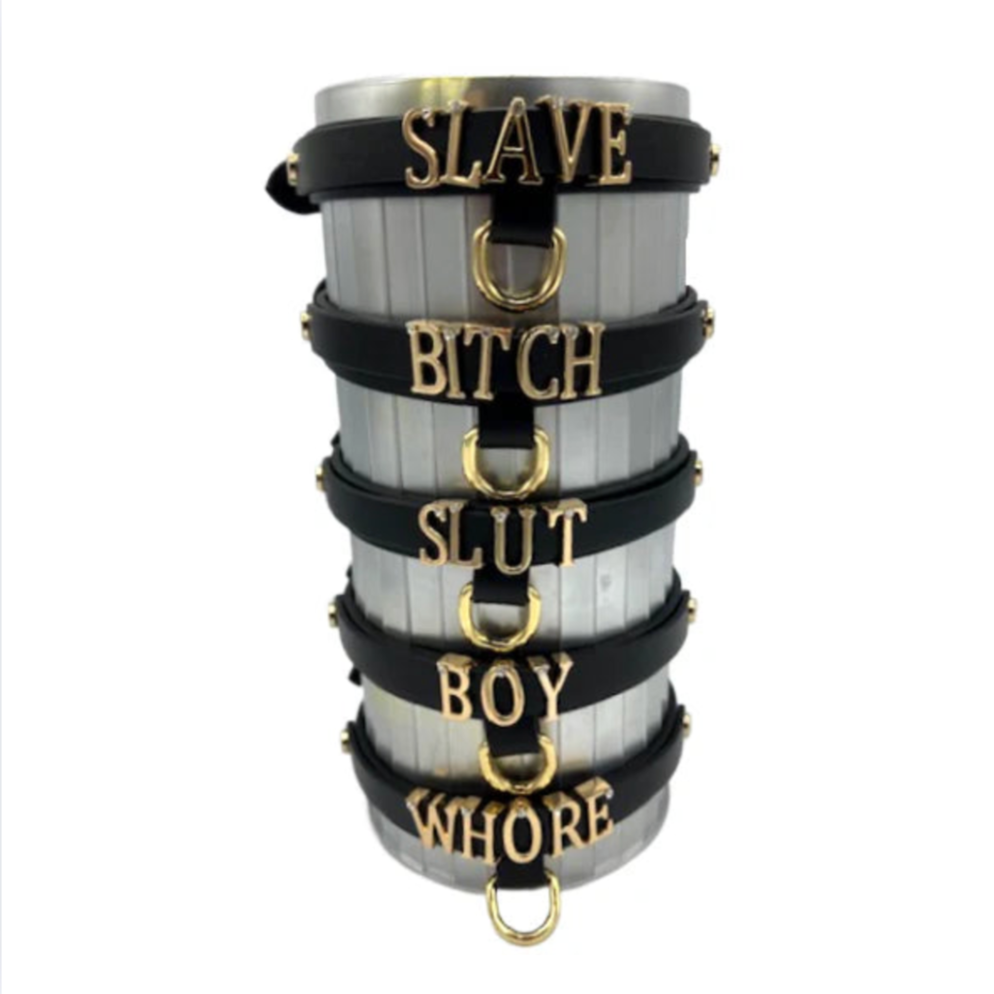 BITCH collar black gold leather bondage adjustable o-ring fetish bdsm gear Fetish Factory

