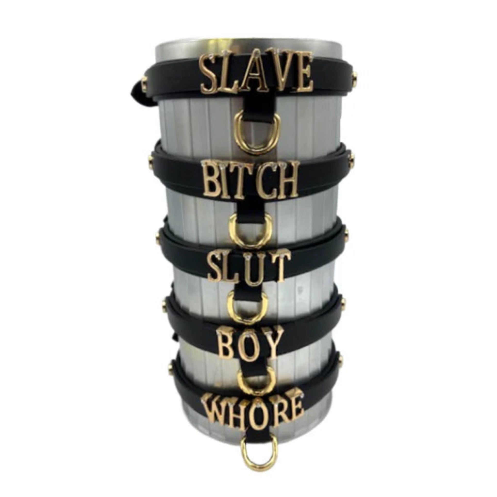 slut collar black gold leather bondage adjustable o-ring fetish bdsm gear Fetish Factory