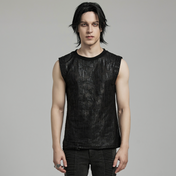goth daily fitted tank black tattered textured tank top eyelet webbing shoulders slim fit sleeveless gothic fashion alternative streetwear punk dark urban clothing stretchy knit soft fabric