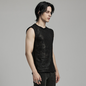 goth daily fitted tank black tattered textured tank top eyelet webbing shoulders slim fit sleeveless gothic fashion alternative streetwear punk dark urban clothing stretchy knit soft fabric