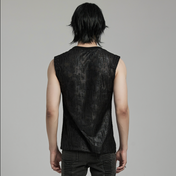 goth daily fitted tank black tattered textured tank top eyelet webbing shoulders slim fit sleeveless gothic fashion alternative streetwear punk dark urban clothing stretchy knit soft fabric