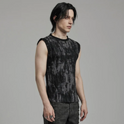 goth daily fitted tank black gray tattered textured tank top eyelet webbing shoulders slim fit sleeveless gothic fashion alternative streetwear punk dark urban clothing stretchy knit soft fabric