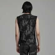 goth daily fitted tank black gray tattered textured tank top eyelet webbing shoulders slim fit sleeveless gothic fashion alternative streetwear punk dark urban clothing stretchy knit soft fabric