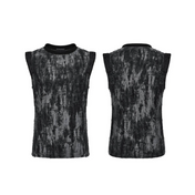 goth daily fitted tank black gray tattered textured tank top eyelet webbing shoulders slim fit sleeveless gothic fashion alternative streetwear punk dark urban clothing stretchy knit soft fabric