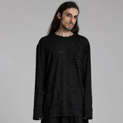 goth decadent t-shirt distressed mens top ripped long sleeve oversized fit crew neck dark gothic fashion post-apocalyptic style alternative streetwear stretchy knit black goth clothing