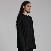 goth decadent t-shirt distressed mens top ripped long sleeve oversized fit crew neck dark gothic fashion post-apocalyptic style alternative streetwear stretchy knit black goth clothing