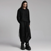 goth decadent t-shirt distressed mens top ripped long sleeve oversized fit crew neck dark gothic fashion post-apocalyptic style alternative streetwear stretchy knit black goth clothing