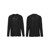 goth decadent t-shirt distressed mens top ripped long sleeve oversized fit crew neck dark gothic fashion post-apocalyptic style alternative streetwear stretchy knit black goth clothing