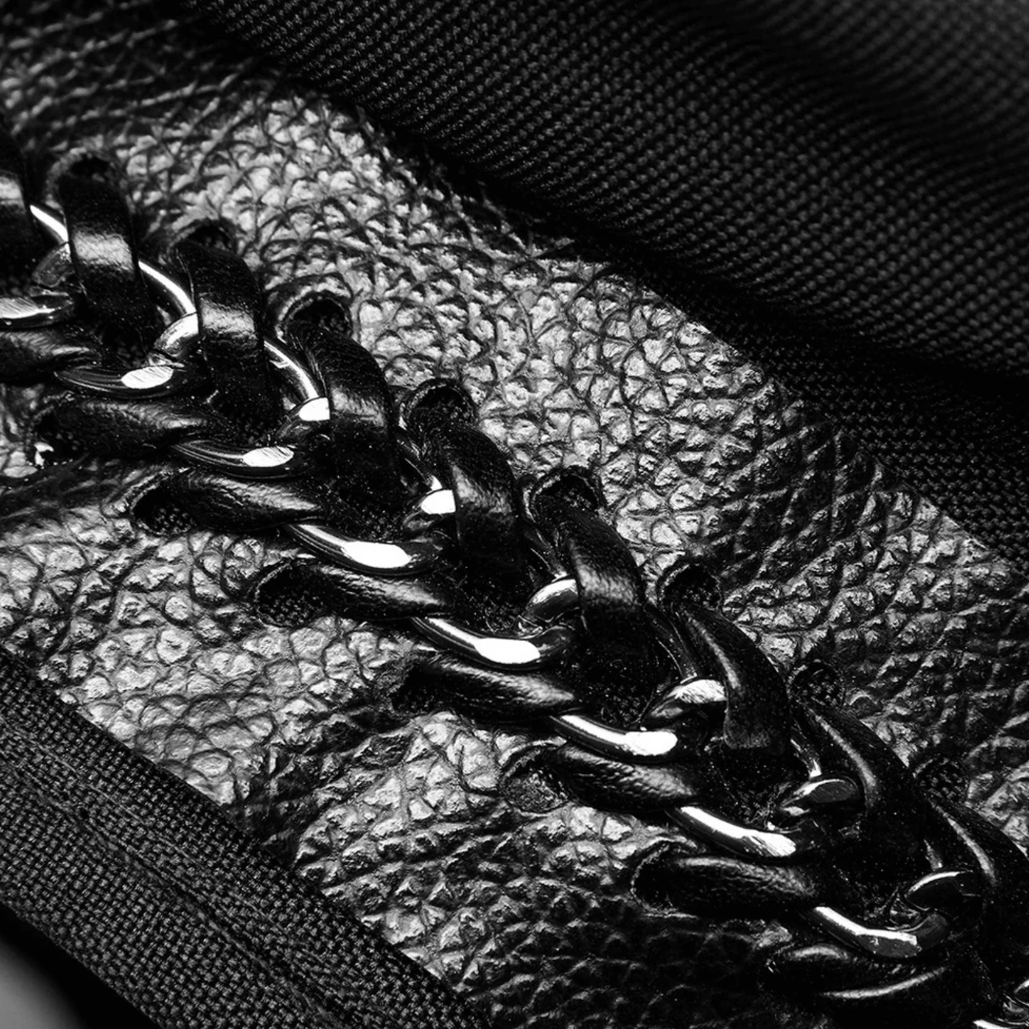 Polyester fabric woven inelastic PU faux-leather hat headgear military-hat horn horned chain hatband fetish-fashion alt-fashion goth gothic punk cyber devil demon edgy devilish fiendish demonic kink kinky kinky-fashion accessories halloween black silver