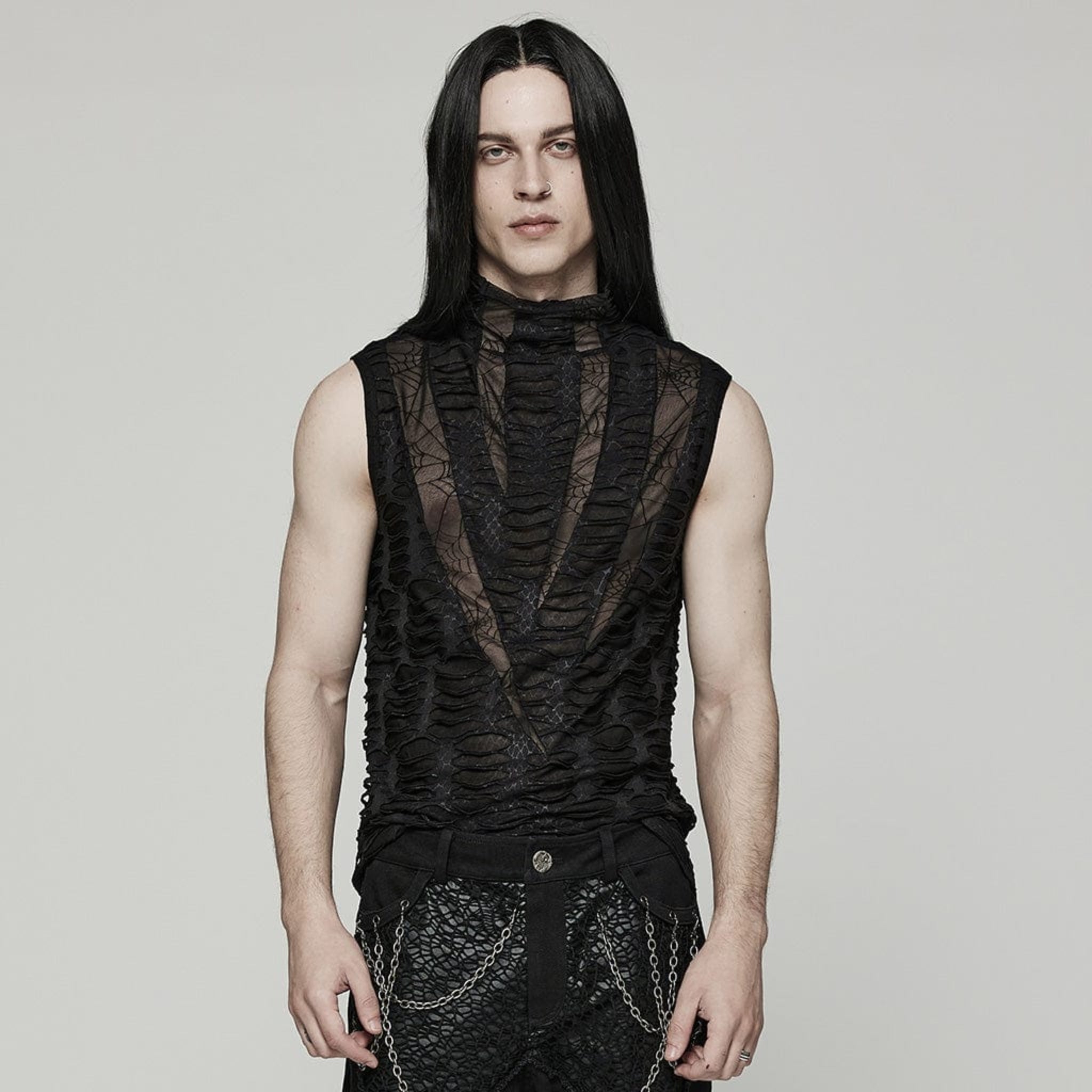 goth fang sleeveless shirt gothic punk top alternative streetwear fang print muscle tee dark fashion fetish factory