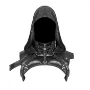 goth hooded shoulder harness cracked faux leather skull pendant rivets adjustable drawstring zipper front gothic accessory punk harness alternative fashion edgy statement piece