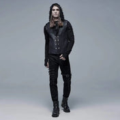 goth multi buckle pants black lace up pants pockets long pants white stitching contrast straps knee loops alternative fashion gothic streetwear edgy punk clothing structured pants