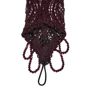 Polyester elastane lace knit openwork accessories arm-gear gloves arm-warmers fingerless opera-length finger-loop lace-applique crystal-beads beaded lobster-clasp stretchy comfortable elegant contouring graceful dramatic form-fitting hollow textured fashion alt-fashion alternative dark goth gothic renfaire renaissance festival romantic eveningwear roleplay role-play noble princess queen vampire vampire-fashion costume cosplay halloween afterdark-collection female femme feminine womens red