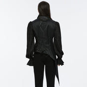 Cotton polyester metallic-chain top outerwear vest double-breasted button lace-up chain hanging-chains asymmetrical uneven elongated long-tails decorative-buttons adjustable slim-fit scalloped scalloped-lapels zip-pockets zipper fancy dark elegant striking lightweight comfortable breathable dramatic mystery sophistication stylish functionality goth gothic victorian vintage noble nobility aristocrat costume cosplay halloween vampire bat bat-themed male masculine masc mens menswear guys dudes black