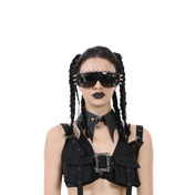 gothic batwing vegan leather choker black faux suede bat collar o-ring clasp star charm punk gothic statement necklace fetish fashion