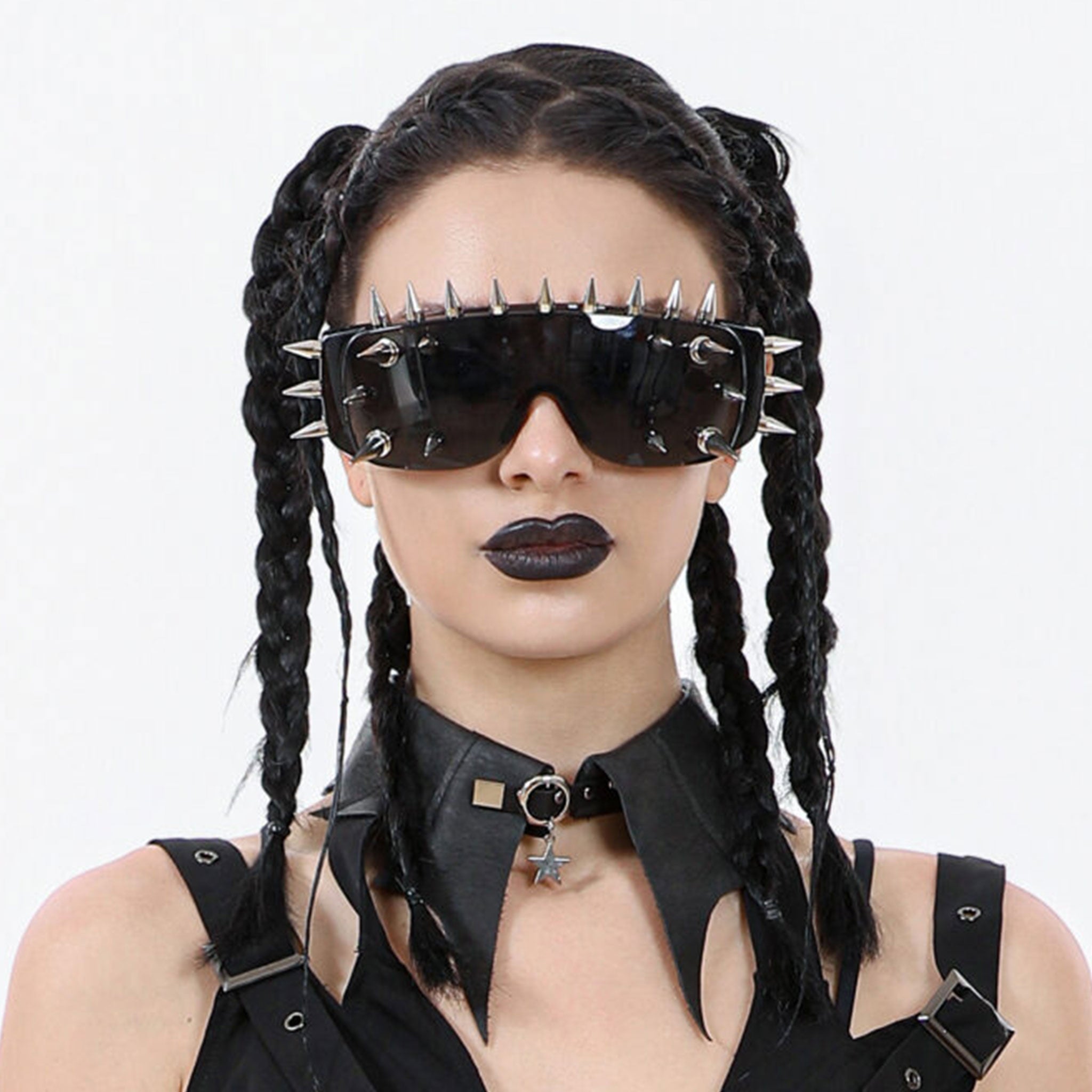 Leather leatherette faux-leather vegan-leather suede matte-finish accessories collar choker bat batwing batwing-shape lapels adjustable buckle star star-charm removable O-ring 3d-stitching reinforced-stitching nocturnal sleek celestial danger dream edgy elegant showstopper show-stopper fierce graceful fetish fashion alt-fashion goth gothic punk nu-goth dark-academia lolita gothic-lolita costume cosplay halloween vampire vampiric female femme feminine womens unisex black silver