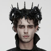 PLA polylactic-acid biodegradable bioplastic metallic-alloy iron plastic 3D-printed printed-plastic natural-stones stones accessories headgear crown dragon asian-dragon snake-dragon coiled-dragon poseable ball-joints hinge-joints heterogeneous textured variable fetish fashion alt-fashion goth gothic costume cosplay halloween royalty nobility unisex black