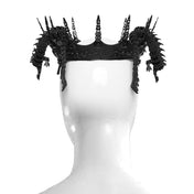 PLA polylactic-acid biodegradable bioplastic metallic-alloy iron plastic 3D-printed printed-plastic natural-stones stones accessories headgear crown dragon asian-dragon snake-dragon coiled-dragon poseable ball-joints hinge-joints heterogeneous textured variable fetish fashion alt-fashion goth gothic costume cosplay halloween royalty nobility unisex black