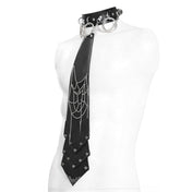 Cotton viscose leather faux-leather herringbone accessories collar choker double-layer dual-layer tie necktie O-ring D-ring spike spikes spiked chainmail chain spiderweb spider-web adjustable buckle rivets dangling silver-bars bold dark dramatic intense rebellion rebellious elegant elegance intricate mystery mysterious seduction seductive post-apocalyptic fetish fashion alt-fashion costume cosplay halloween military cyberpunk punk goth gothic grunge underground eerie black silver