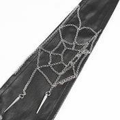 Cotton viscose leather faux-leather herringbone accessories collar choker double-layer dual-layer tie necktie O-ring D-ring spike spikes spiked chainmail chain spiderweb spider-web adjustable buckle rivets dangling silver-bars bold dark dramatic intense rebellion rebellious elegant elegance intricate mystery mysterious seduction seductive post-apocalyptic fetish fashion alt-fashion costume cosplay halloween military cyberpunk punk goth gothic grunge underground eerie black silver