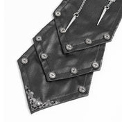 Cotton viscose leather faux-leather herringbone accessories collar choker double-layer dual-layer tie necktie O-ring D-ring spike spikes spiked chainmail chain spiderweb spider-web adjustable buckle rivets dangling silver-bars bold dark dramatic intense rebellion rebellious elegant elegance intricate mystery mysterious seduction seductive post-apocalyptic fetish fashion alt-fashion costume cosplay halloween military cyberpunk punk goth gothic grunge underground eerie black silver