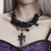 Metallic-alloy metallic-chain plstic polished-crystal crystal-beads crystal-gems charms gemstone-drops accessories jewelry necklace plastron-necklace plastron gemstone-covered gemstone-necklace crystal-necklace natural-jewelry adjustable lobster-clasp fashion alt-fashion casual festive costume cosplay halloween female femme feminine womens unisex black amethyst black-amethyst rare 