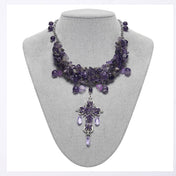 Metallic-alloy metallic-chain plstic polished-crystal crystal-beads crystal-gems charms gemstone-drops accessories jewelry necklace plastron-necklace plastron gemstone-covered gemstone-necklace crystal-necklace natural-jewelry adjustable lobster-clasp fashion alt-fashion casual festive costume cosplay halloween female femme feminine womens unisex purple violet amethyst