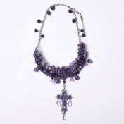 Metallic-alloy metallic-chain plstic polished-crystal crystal-beads crystal-gems charms gemstone-drops accessories jewelry necklace plastron-necklace plastron gemstone-covered gemstone-necklace crystal-necklace natural-jewelry adjustable lobster-clasp fashion alt-fashion casual festive costume cosplay halloween female femme feminine womens unisex purple violet amethyst