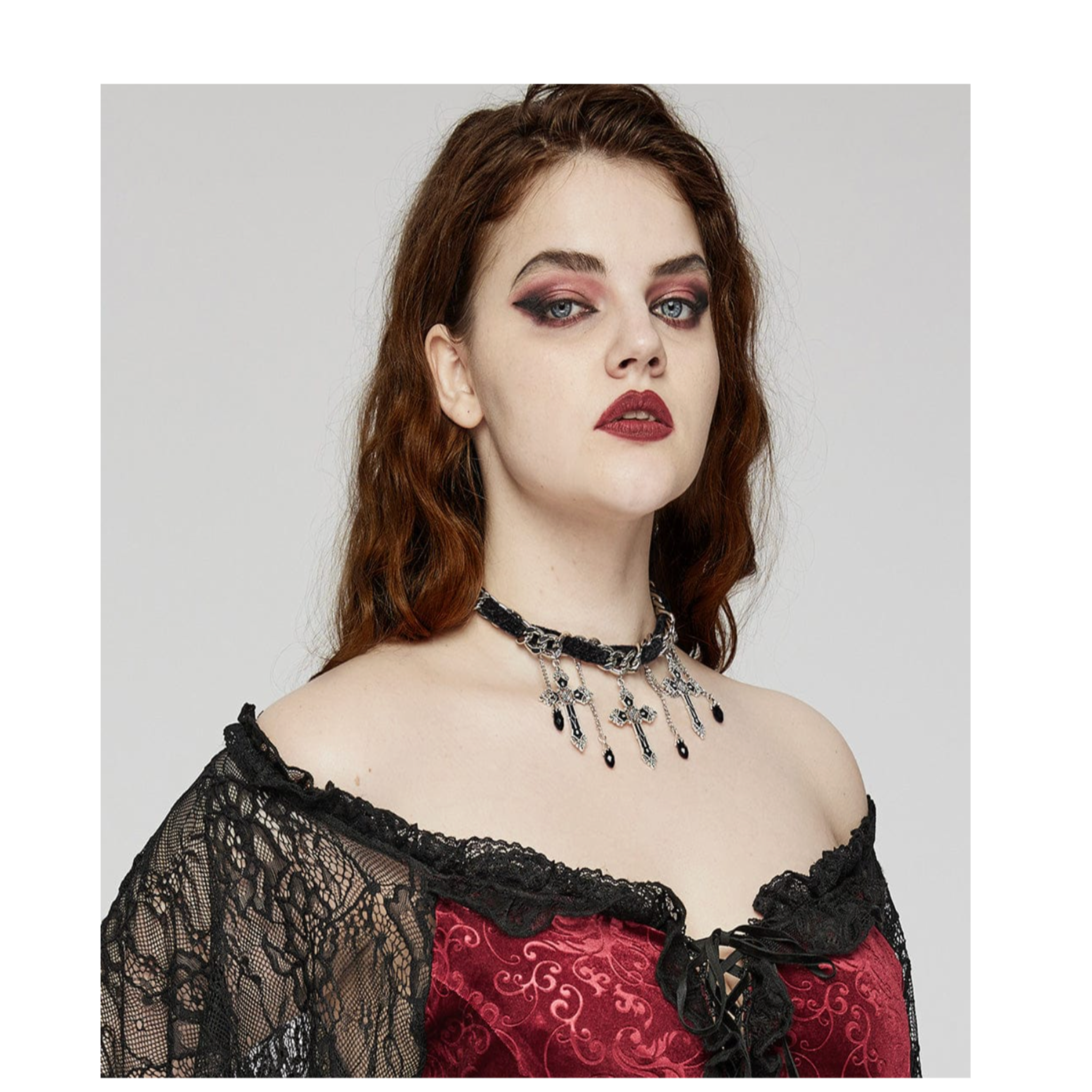 gothic cross choker vintage silver necklace gothic jewelry cross pendant alt fashion punk goth fetish factory