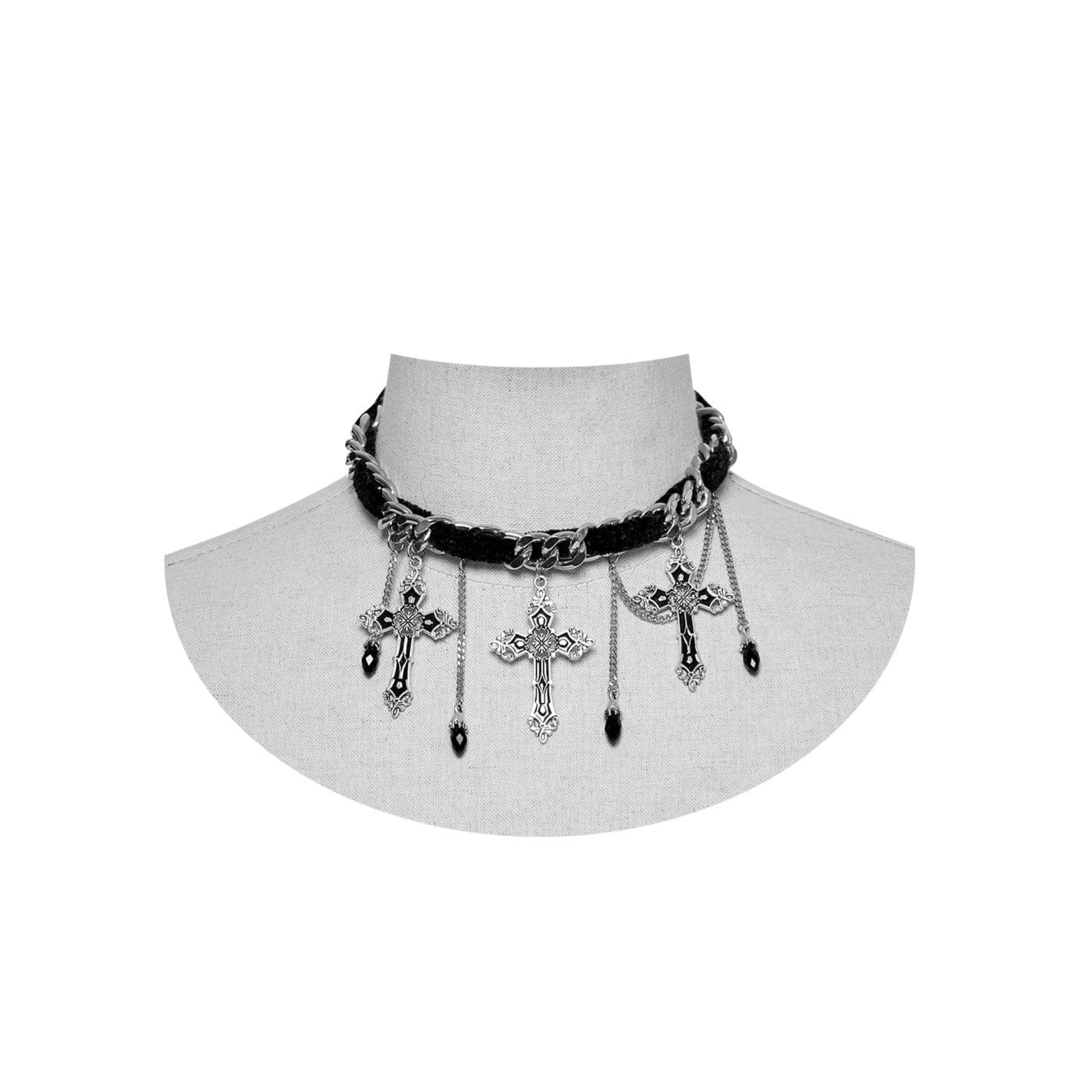 gothic cross choker vintage silver necklace gothic jewelry cross pendant alt fashion punk goth fetish factory