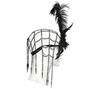 Aluminum-alloy rhinestone iron chain crystal ostrich-feather tulle mesh accessories mask chain-cap spiked-tassels spiked-pendant weighted  cobweb spider-web elastic sparkling shiny edgy mysterious opulent symmetrical fashion alt-fashion alternative goth gothic festival renaissance renfaire fantasy masquerade roleplay role-play black-widow femme-fatale spider-queen flapper roaring-20s great-gatsby costume cosplay halloween female femme feminine womens black