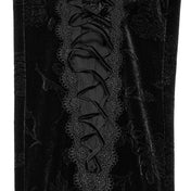 Velvet polyester elastane mesh sheer see-thru see-through floral-embossing jacquard lace-trim apparel bottoms pants leggings long-leg embossed-velvet adjustable drawstring crystal-beads stretchy comfortable stylish flattering slim-fit intricate embroidery unique elegant opulent elongating flexible contoured fashion alt-fashion alternative punk goth gothic dark romantic clubbing clubwear costume cosplay halloween vampire afterdark-collection female femme feminine womens black