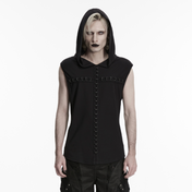 gothic hooded vest black sleeveless dark t shirt metal cross chest detail lace up front alternative punk fashion hooded top edgy gothic clothing stretch knit vest