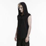 gothic hooded vest black sleeveless dark t shirt metal cross chest detail lace up front alternative punk fashion hooded top edgy gothic clothing stretch knit vest