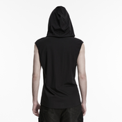 gothic hooded vest black sleeveless dark t shirt metal cross chest detail lace up front alternative punk fashion hooded top edgy gothic clothing stretch knit vest